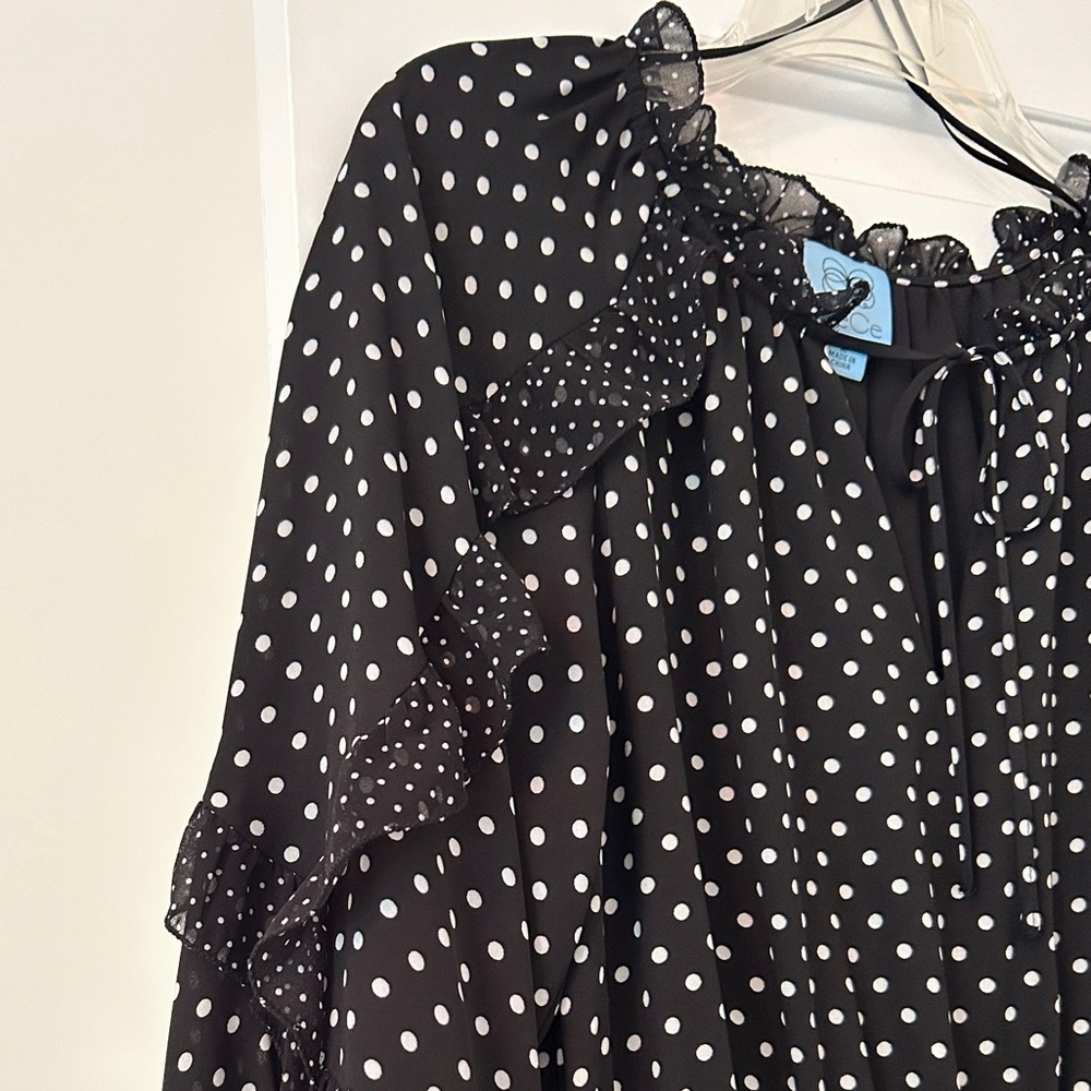 Cece polka dot French cafe dress/ Rich Black with white dots Size Medium - Picture 14 of 16